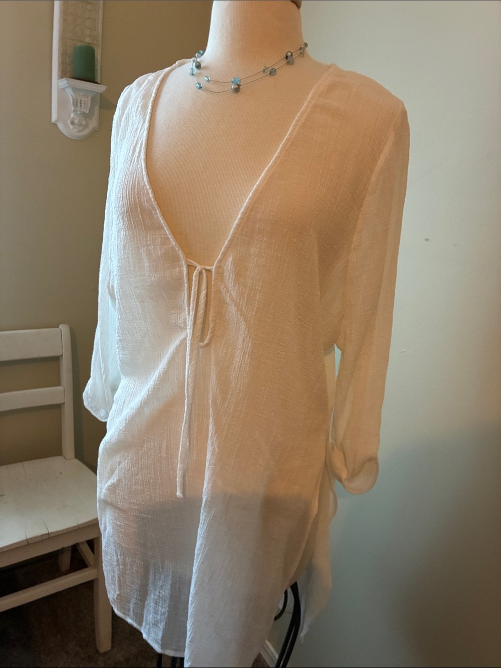 Ecote White gauze coverup with Silver Hardware